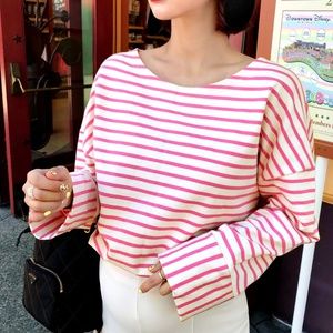 Imvely Oversized Round Neck Striped Sweatshirt